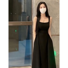 韩式新款轻奢赫本风吊带连衣裙女夏季新款裙子气质黑色连衣裙