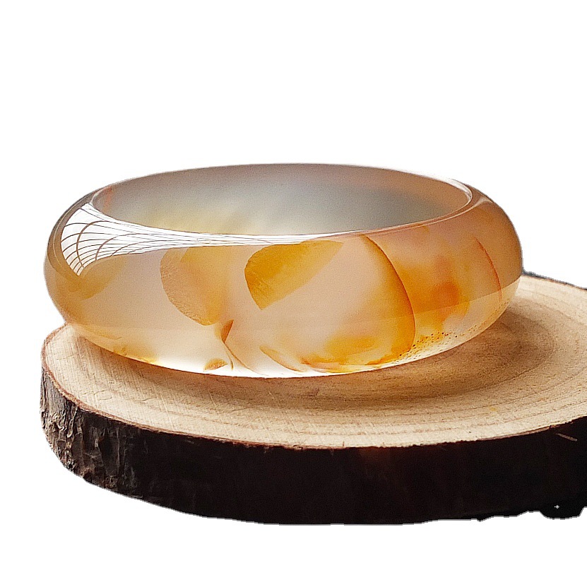 天然龙纹玛瑙玉髓手镯冰种飘红花特玉石镯子正品厂家批发收藏手饰