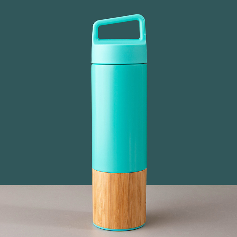 Graphic Customization Bamboo Shell Spray Plastic Vacuum Cup Stainless Steel Coffee Cup Office Tumbler Portable Handle Travel Cup