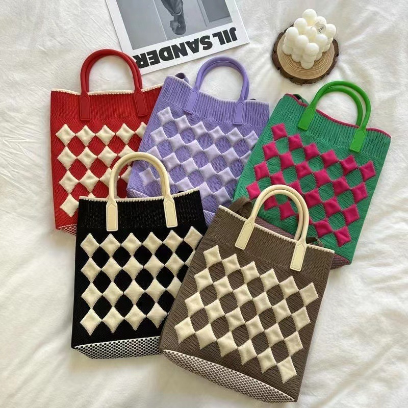 2023 Amazon Ins Korean Style Woolen Yarn Bag Lunch Box Fashion Simple Knitted Bag Shoulder Bag Large Tote Bag Factory