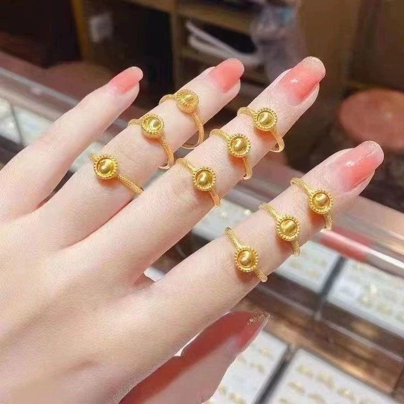 专柜千足纯沙金戒指女转运珠活口开口指环不掉色送礼-阿里巴巴