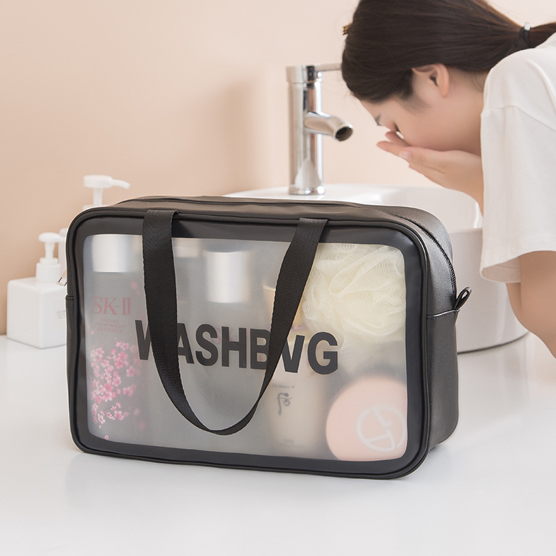 Simple Portable Large Capacity Portable Travel Transparent Wash Bag Pu Waterproof Frosted Makeup Bag Cosmetics Storage Bag