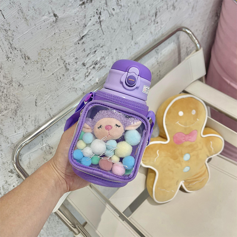 Cartoon Strap Cloth Cover Water Cup Lock Bounce Cover Children One Cup and Two Covers Insulated Mug Small Bookbag Kid's's Insulated Bottle