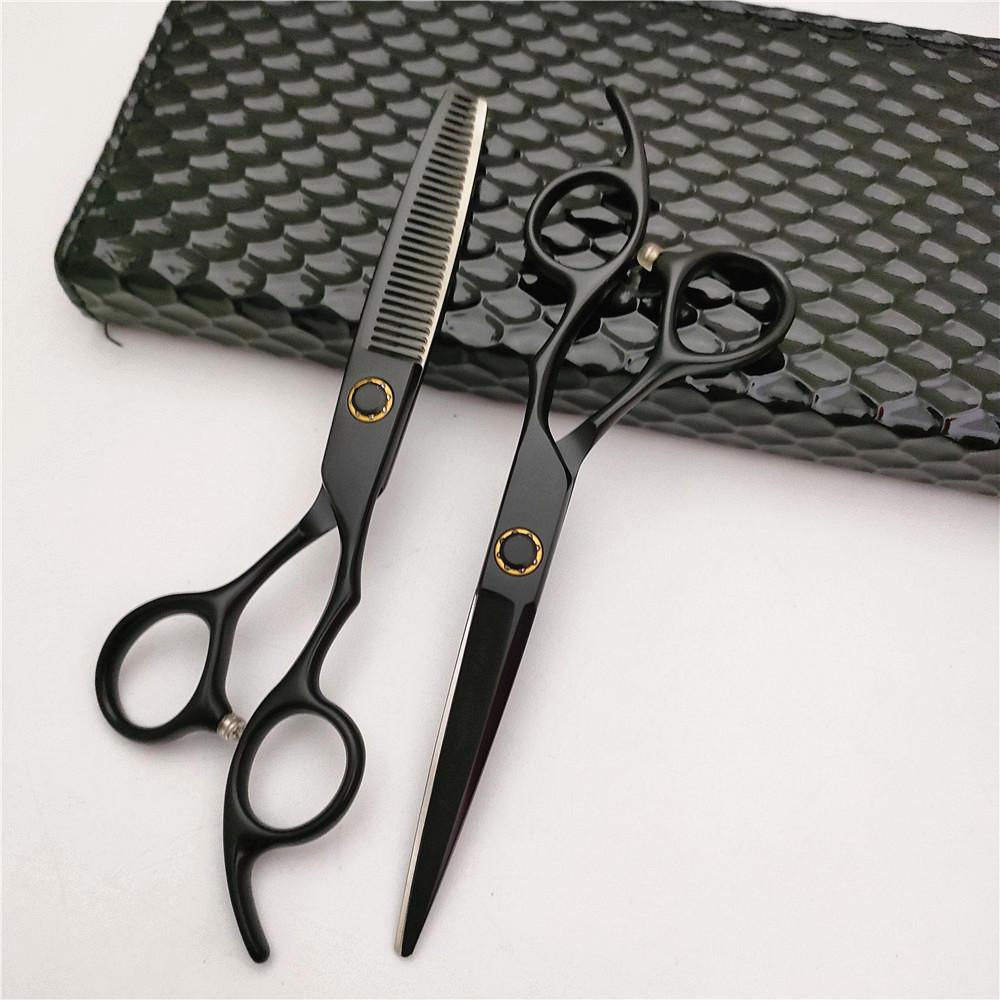 6寸黑色美发剪刀批发 特氟龙烤漆 轴承螺丝 发型师美发剪刀 剪刀