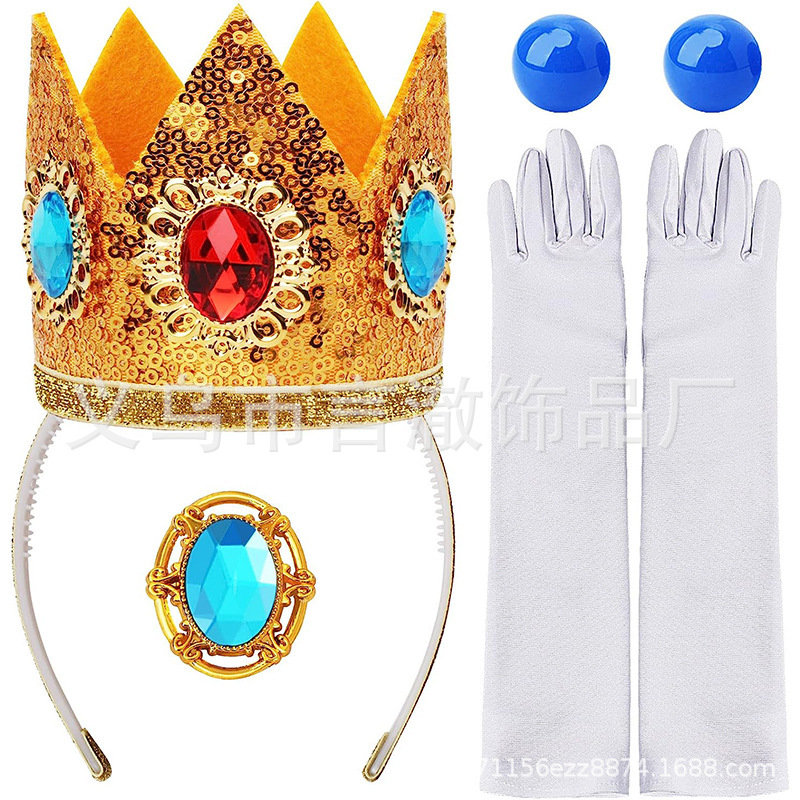 新款碧琪公主皇冠套装 超级马里奥大电影 耳环胸章平板手套套装