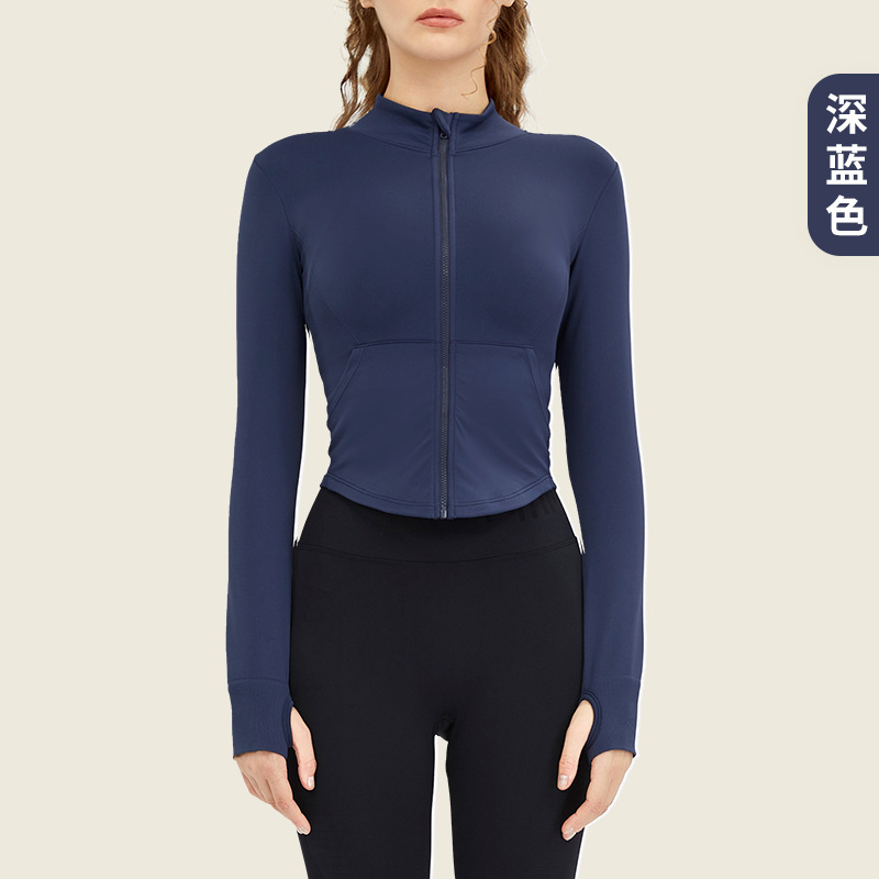 Autumn and Winter New Yoga Wear Women's Skinny Slimming Zipper Short Stand Collar Sports Jacket Fitness Running Long Sleeve Top