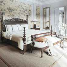 8米双人床新西兰实木床竹节编藤别墅帷幔帐四柱床_阿里巴巴找货神器