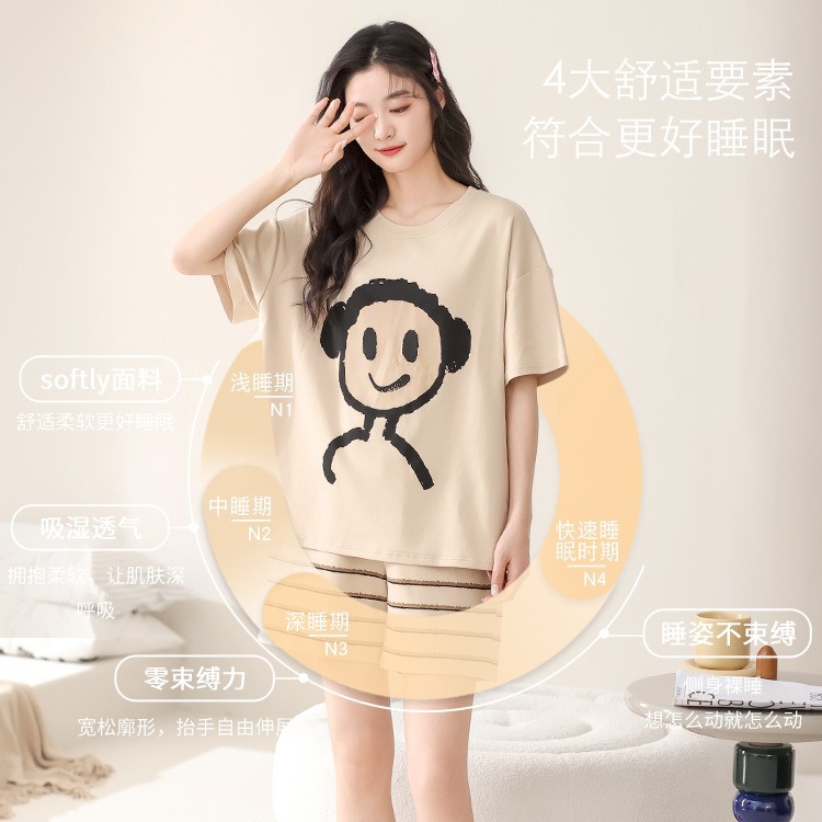 Couple Pajamas Pure Cotton Short Sleeve Short Pants Summer Men's and Women's Sweet Cute Cartoon plus Size Can Be Outerwear Homewear Suit