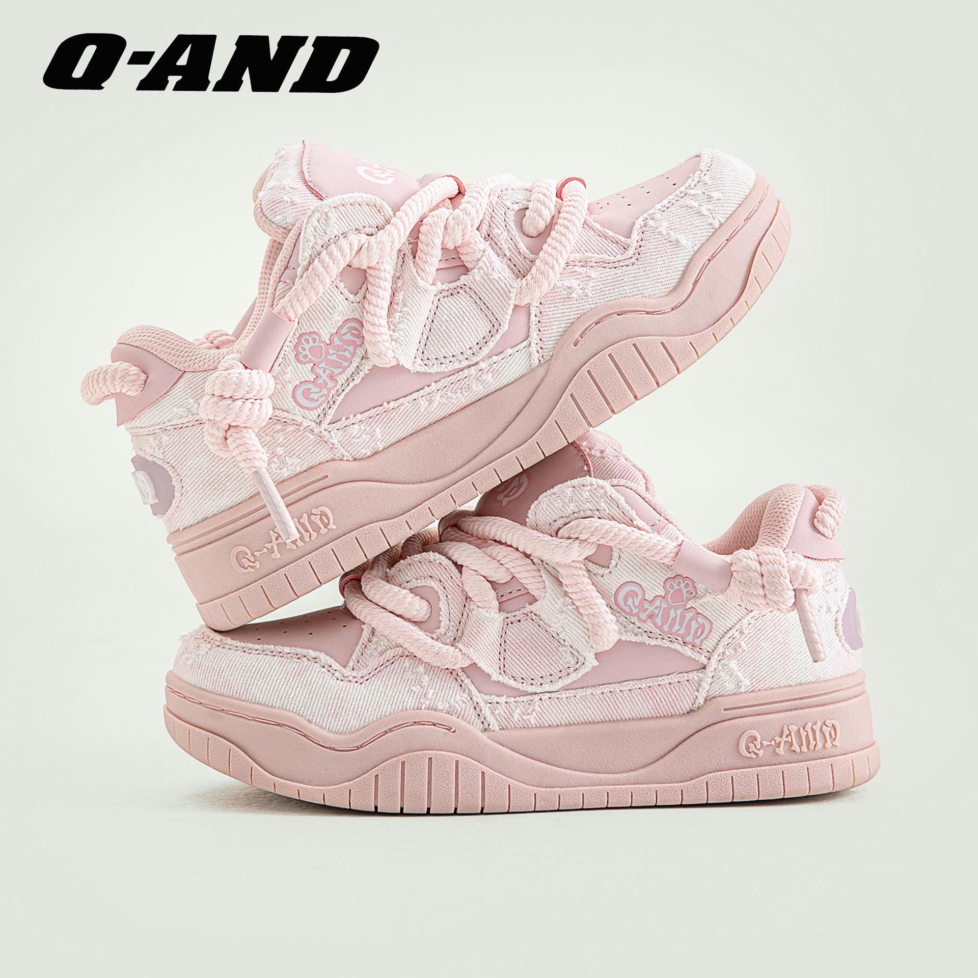 奇安达面包鞋女款春季国潮原创小众粉色可爱运动休闲厚底情侣板鞋