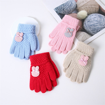 儿童手套秋冬季保暖女童五指加绒加厚可爱宝宝小孩小学生毛线手套