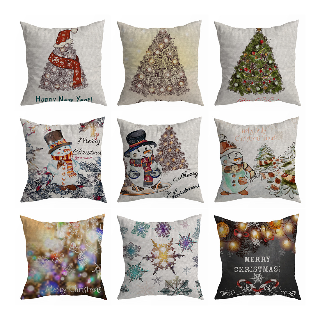 New Christmas Snowman Linen Pillow Cover Christmas Tree Holiday Decoration Cushion Cover Home Sofa Car Throw Pillowcase