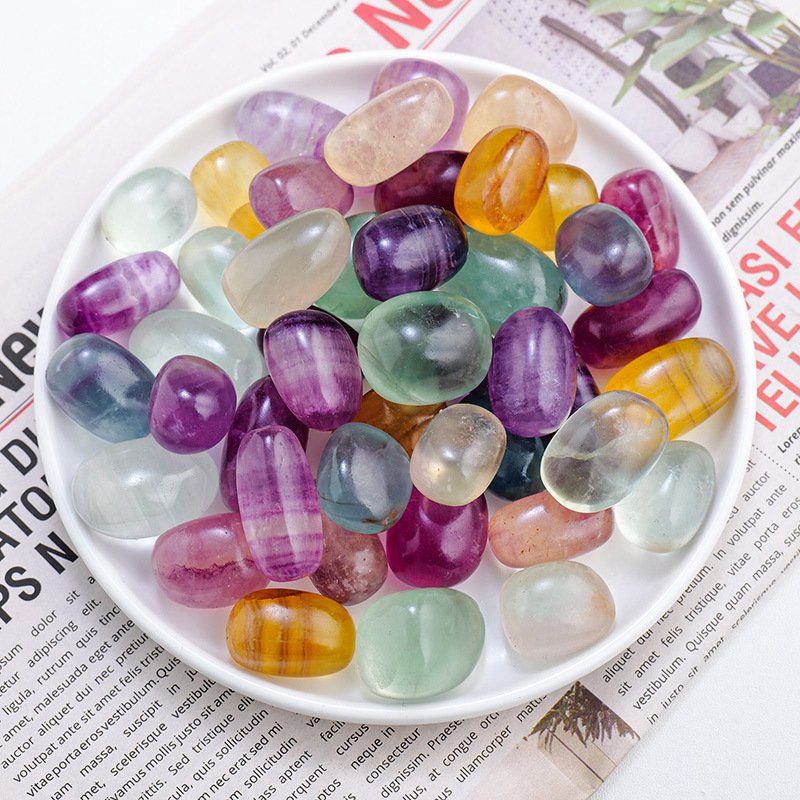 天然水晶彩萤石滚石彩虹萤石裸石大颗粒碎石tumble造景香薰扩香石