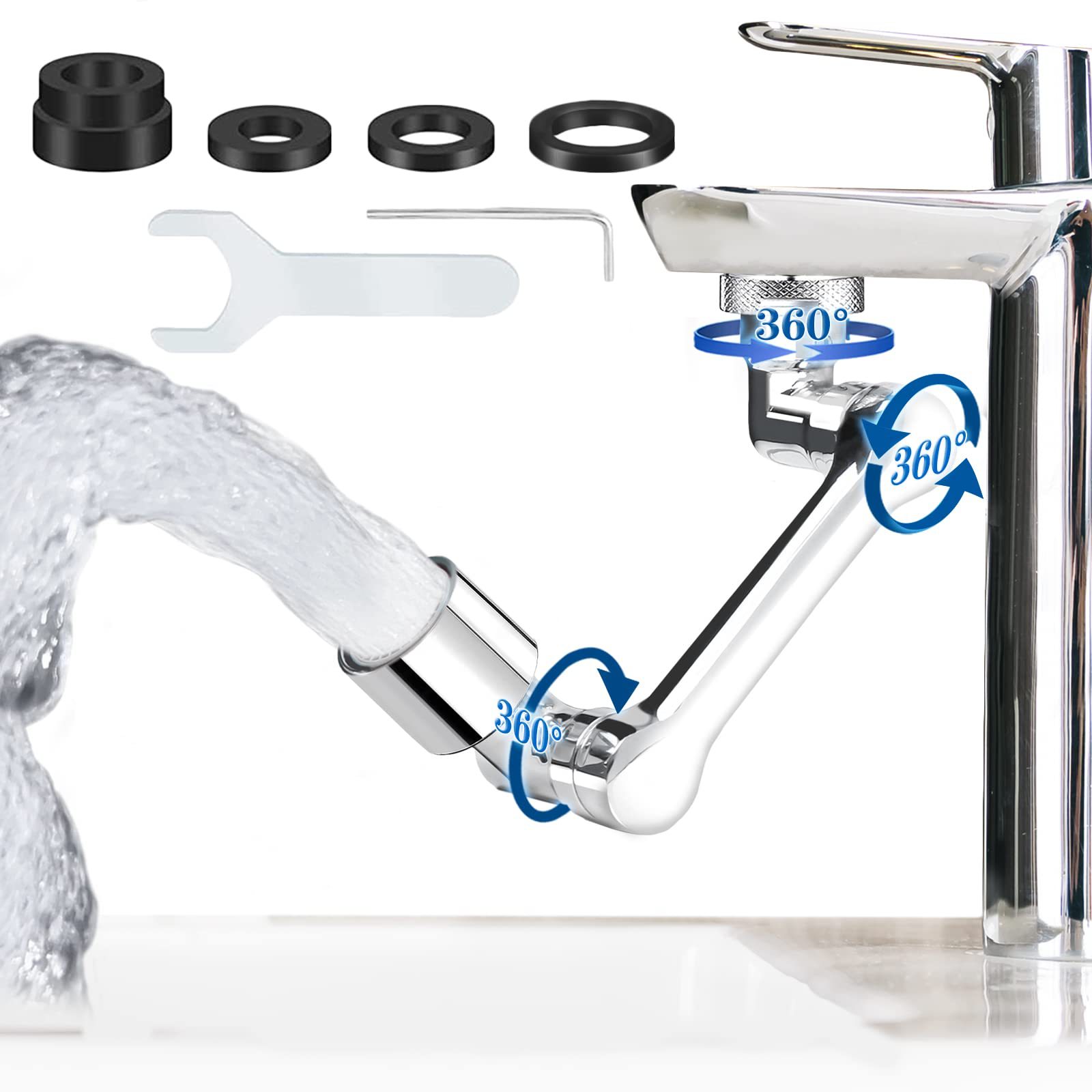 Mechanical Arm Universal Faucet Bubbler Washbasin 1080 Degrees rotating Faucet Toilet Splash-Proof Water Nozzle Wash