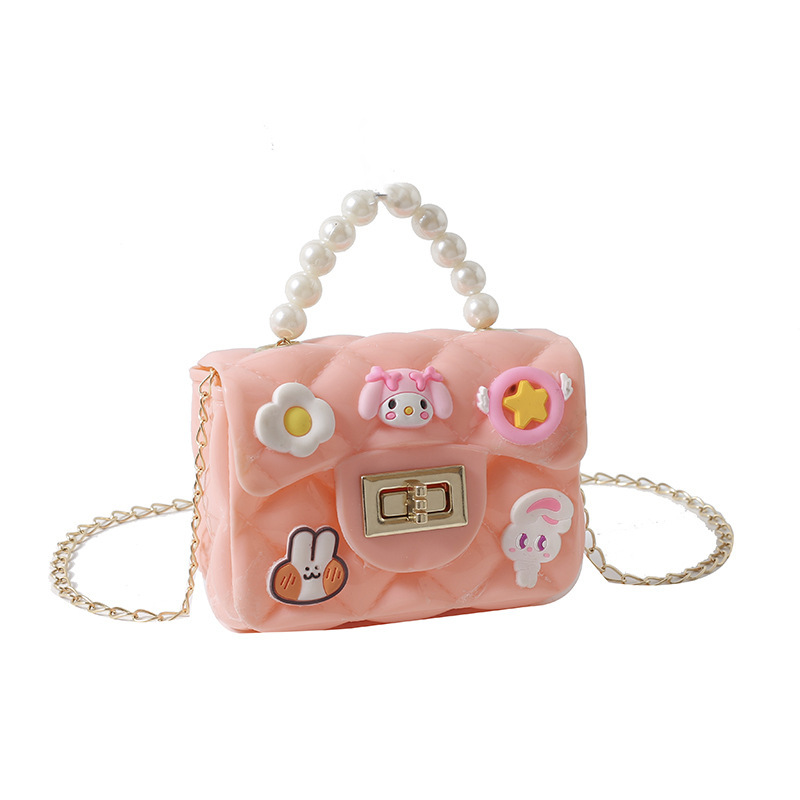 Wholesale Little Girl Pearl Portable Small Bag Children Cute Cartoon Rabbit Messenger Bag Silicone Jelly Coin Purse