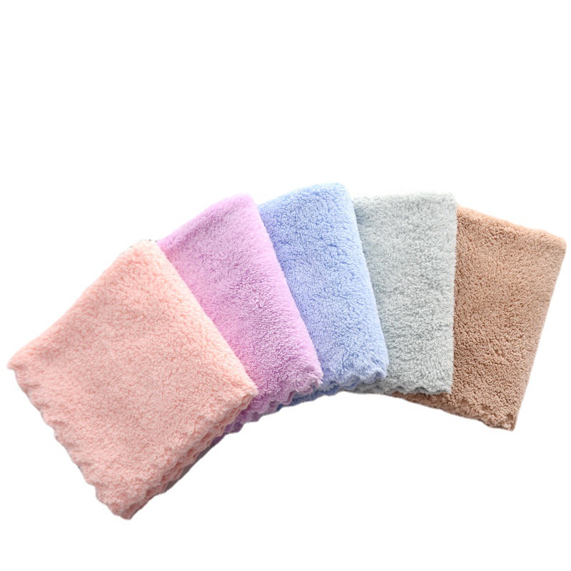 Rag Towel Plain Coral Fleece Small Square Towel Lace Small Tower Absorbent Kindergarten Children Hand Towel Wholesale