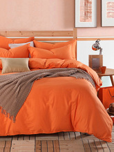 春季纯色纯棉床上四件套100全棉床单床笠款简约素色橙色被套床品4