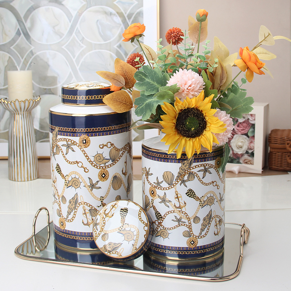 Chinese Retro Ceramic Tea Pot Pu'er Tea Caddy Dried Fruit Storage Tank Home Living Room Decoration Crafts