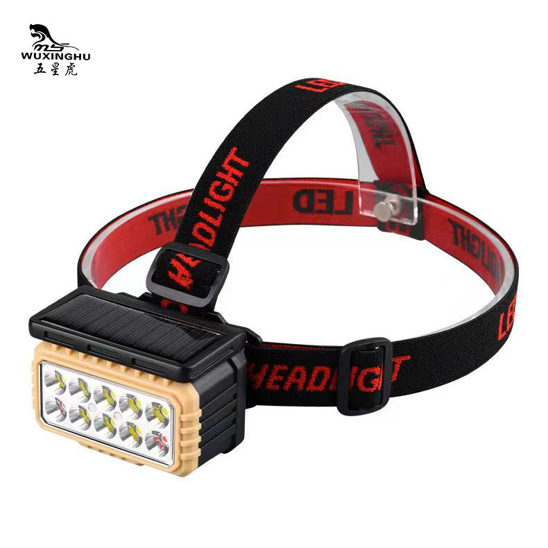 New Solar Induction Headlamp Type-C Charging Port Power Display Led Cob Red White Light Headlamp