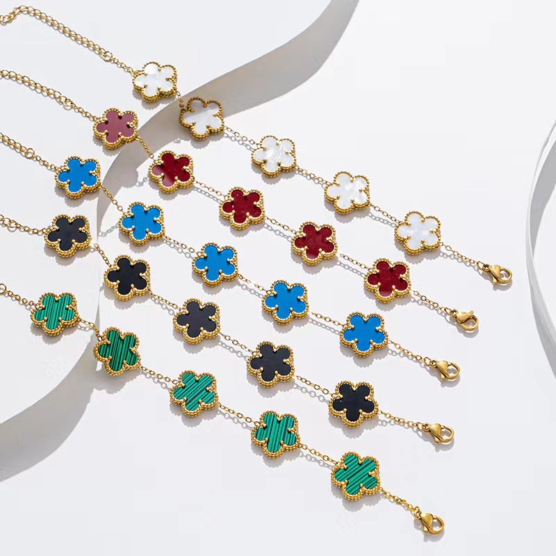 欧美跨境热销五叶花幸运草手链时尚奢轻气质高级感新款百搭潮贝母