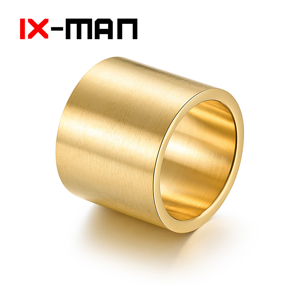 钛钢拉丝哑光大光板镀18k金色扳指男士指环 夸张潮男夜店金属风格