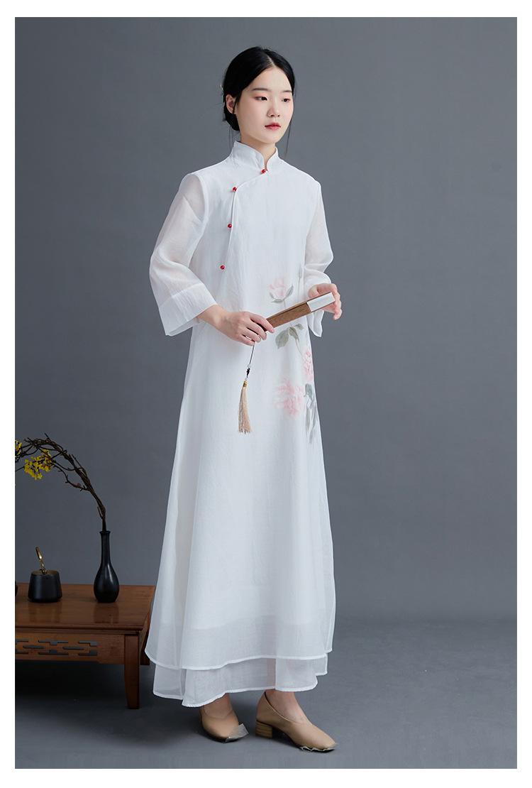 茶服女连衣裙文艺复古禅意禅修佛系居士茶艺师服装长袖秋冬中国风