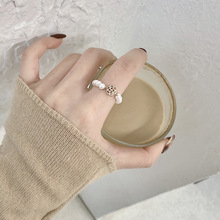 时尚设计ins风复古珍珠戒指女甜美镂空花朵指环法式关节食指戒326