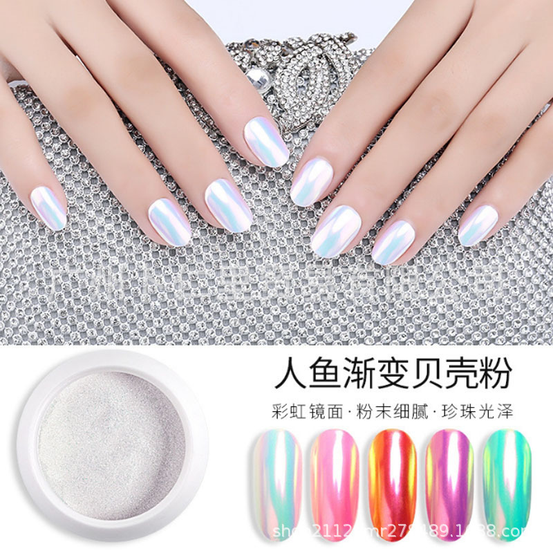 跨境热卖美甲幻彩贝壳粉霓虹粉珠光珍珠人鱼粉镜面魔镜粉网红饰品