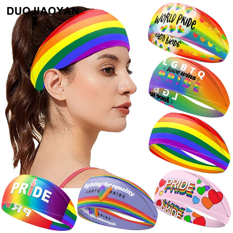 cross-border new pride month sports hair band rainbow letter print elastic hair band hair band sweat-absorbent wide-brimmed hair band