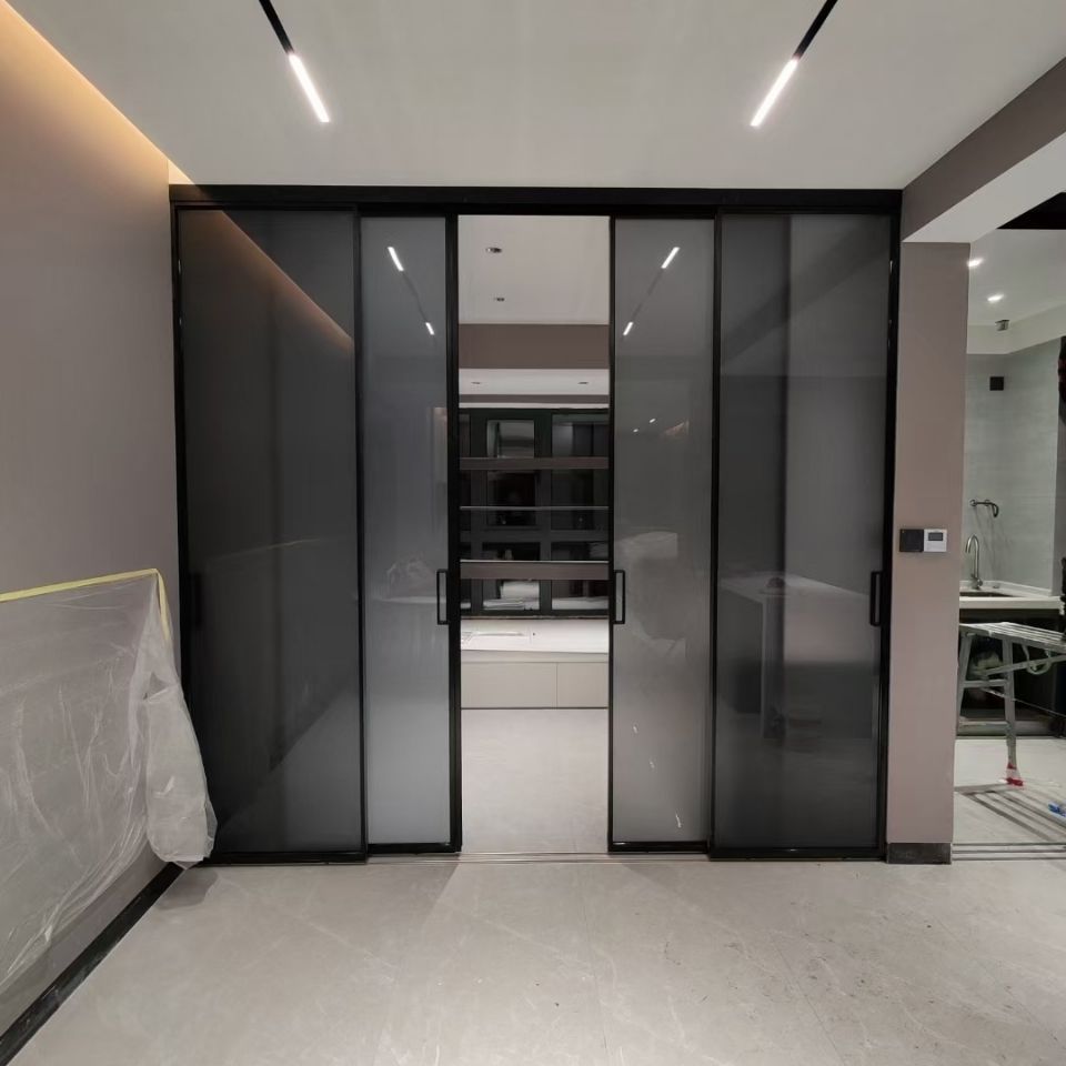 2024新款极窄玻璃推拉门三联动阳台卫生间厨房双层钢化全新-阿里巴巴