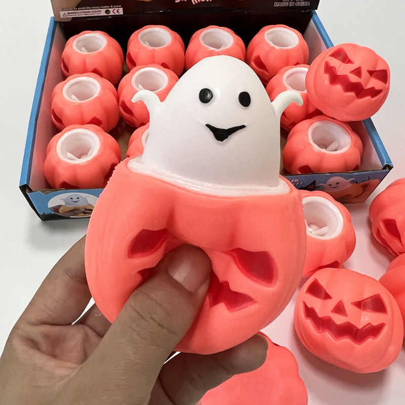 New Halloween Pumpkin Cup Squeeze Vent Toy TPR Decompression Pumpkin Ghost Squirrel Pinch Lele Direct Sales