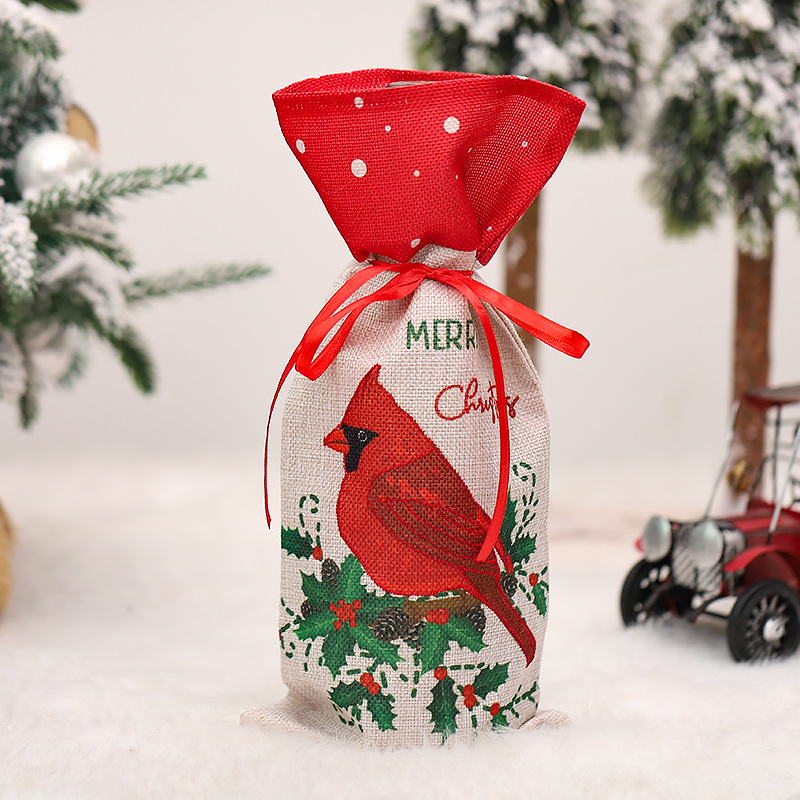 Christmas New Creative Printing Bird Sled Wine Sleeve Red Wine Champagne Wine Bottle Bag Restaurant Decoration Layout Props