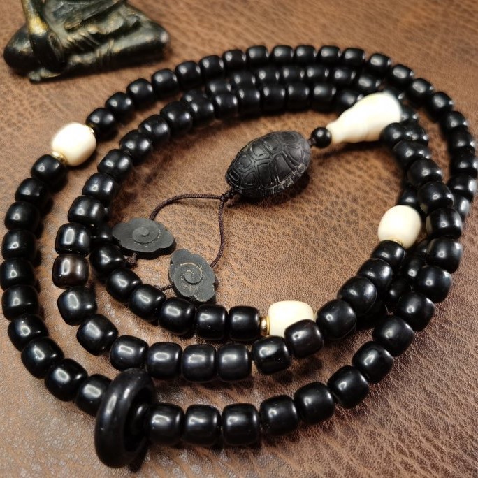 可可西里的骄傲黑牛角珠桶珠8mm佛珠手串180颗桶珠跑环个性吊坠
