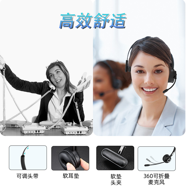 兰士顿bh3无线头戴式蓝牙电销客服话务耳机学生网课通话降噪耳机
