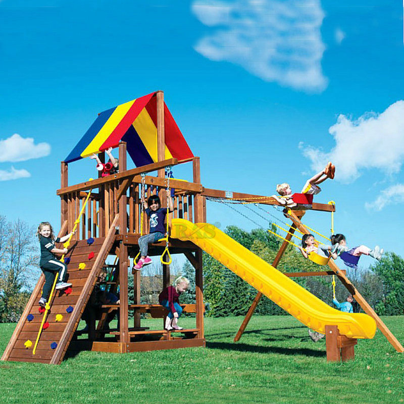 儿童大型户外木制黄花梨综合多功能美式滑梯秋千攀爬组合玩具乐园