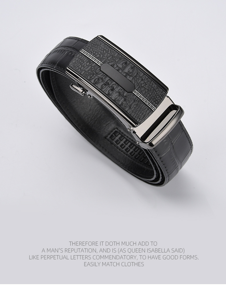 新款男士牛皮腰带批发高端鳄鱼纹真皮自动扣皮带商务男款休闲裤带
