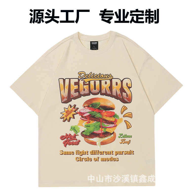 工厂定制白墨烫画数码直喷印花t恤上衣嘻哈潮牌短袖男T恤定做LOGO