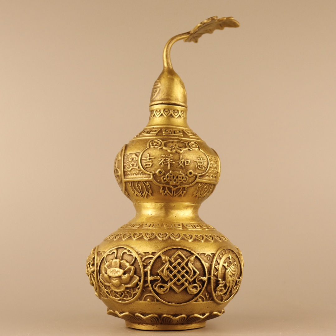 批发黄铜葫芦开运八宝葫芦 开盖五福临门铜葫芦摆件 吉祥如意葫芦