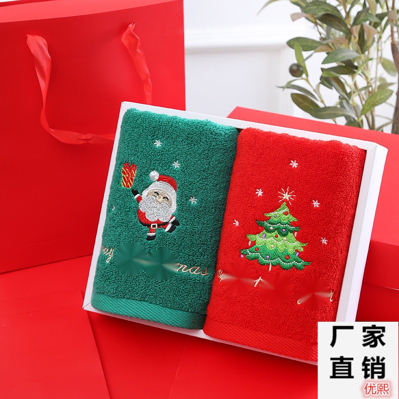 Christmas Present Towel Pure Cotton Face Towel 2 Gift Boxes Red Santa Claus New Year Gifts