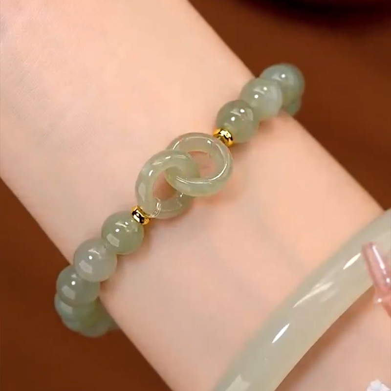 Internet Hot Interlocking Hetian Jade Bracelet Female Retro Style Lovely Chalcedony Bracelet Temperament Entry Lux Bracelet