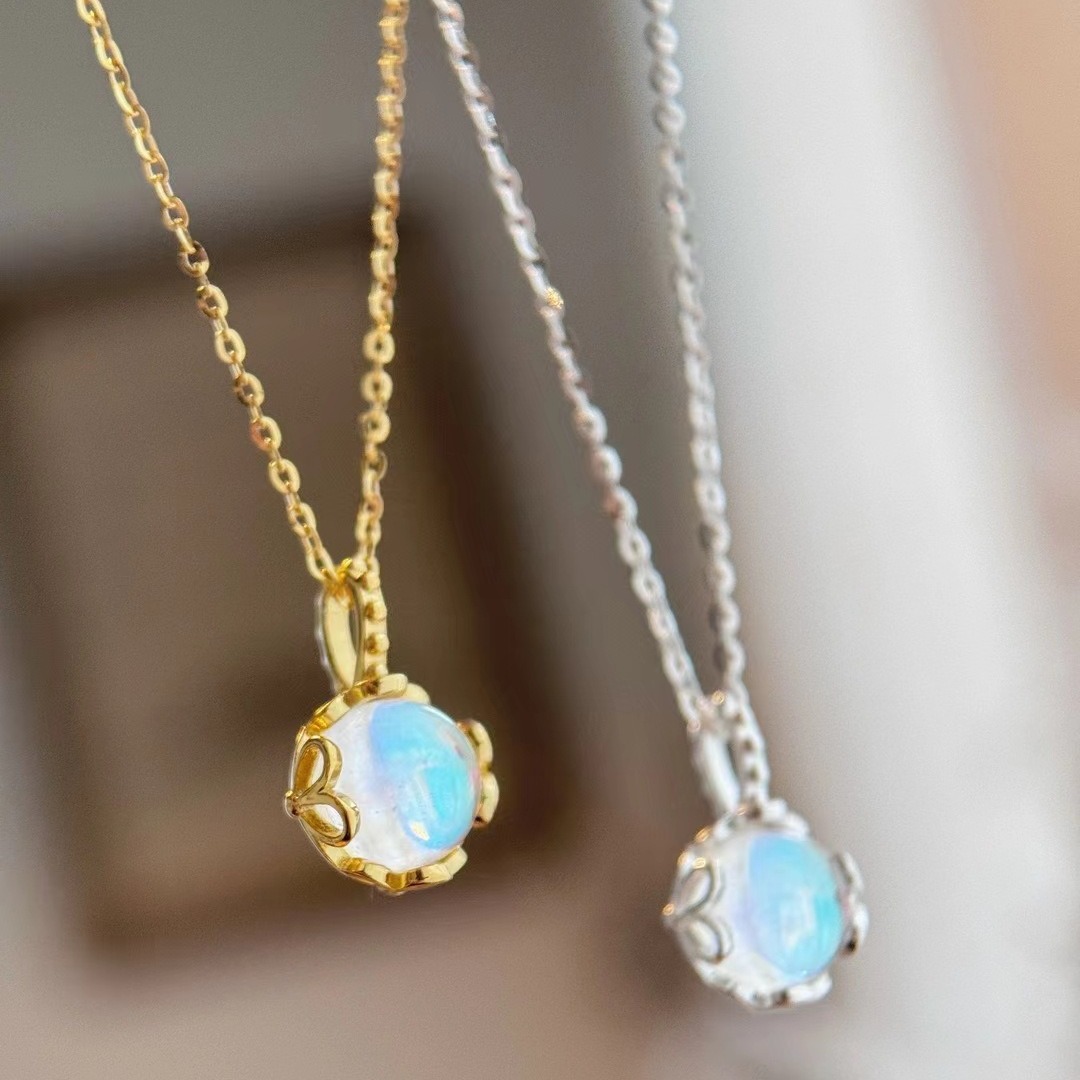 6440号925银精工镶钻简约月光石项链电白金 电黄金-阿里巴巴