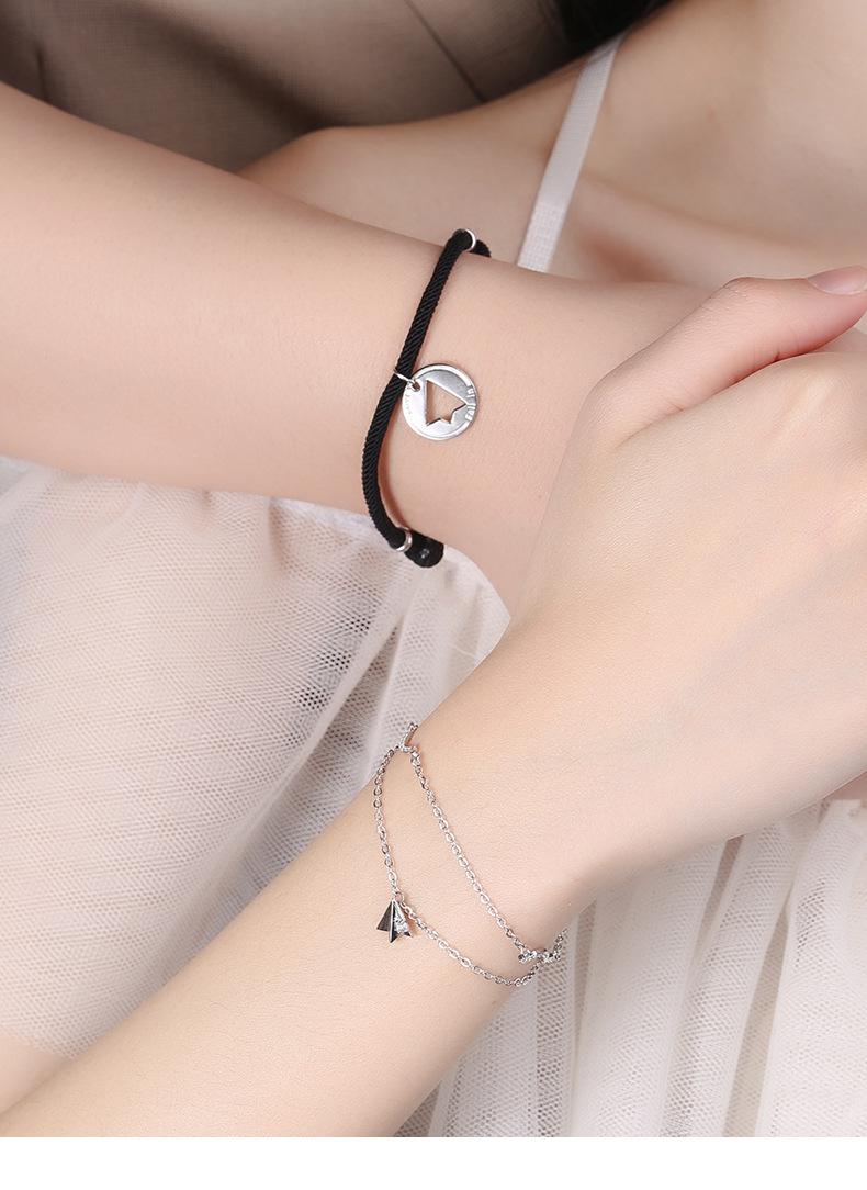 s925纯银纸飞机情侣手链编织手绳款男女一对定情信物送情人节礼物