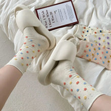 白色袜子ins风点子纱彩色毛球立体袜设计款配饰袜子圆点中筒袜女