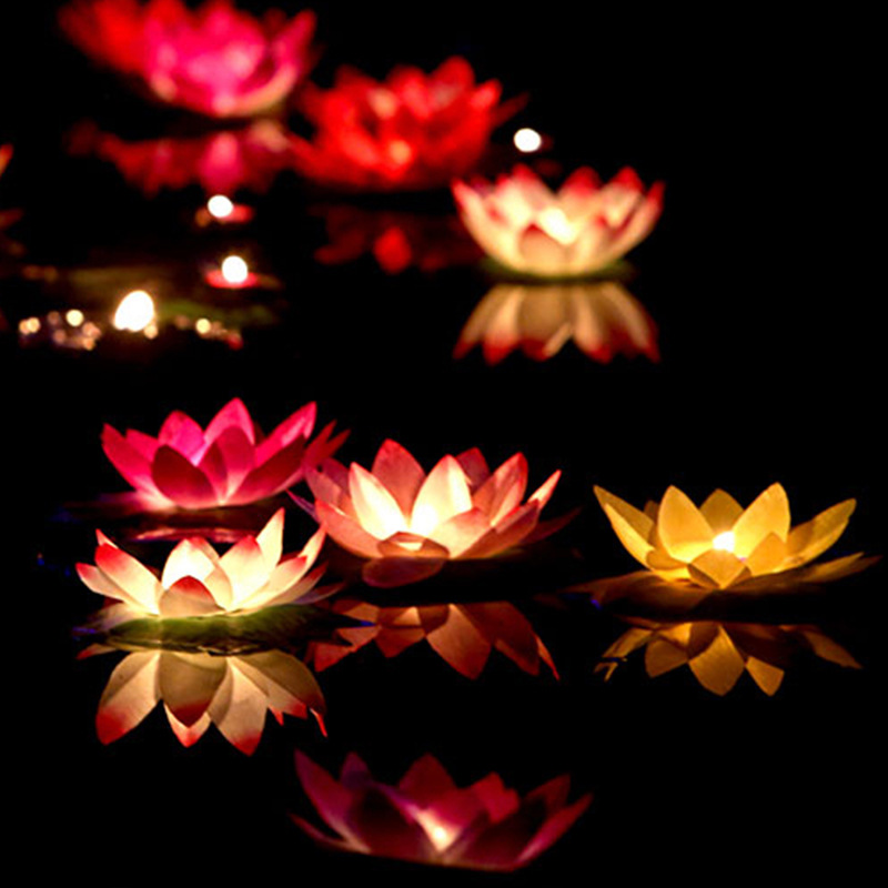 情人节莲花灯招财河灯荷花灯河灯许愿祝福祈福灯蜡烛水上塑料道具