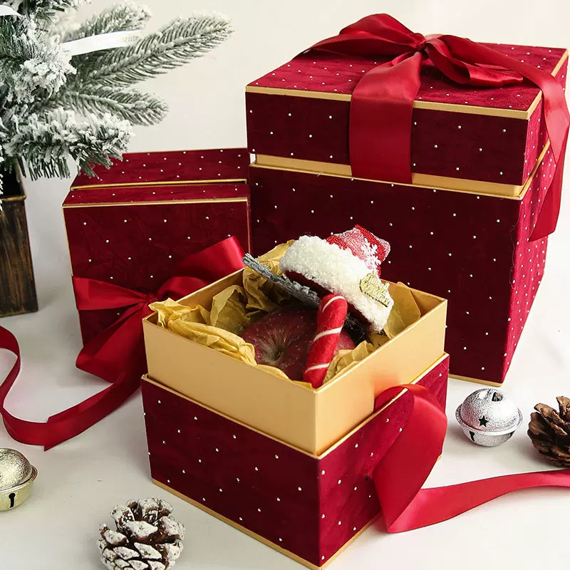 花熙圣诞节幻影系列礼盒绒布盒子高级感鲜花插花平安夜礼物礼品盒