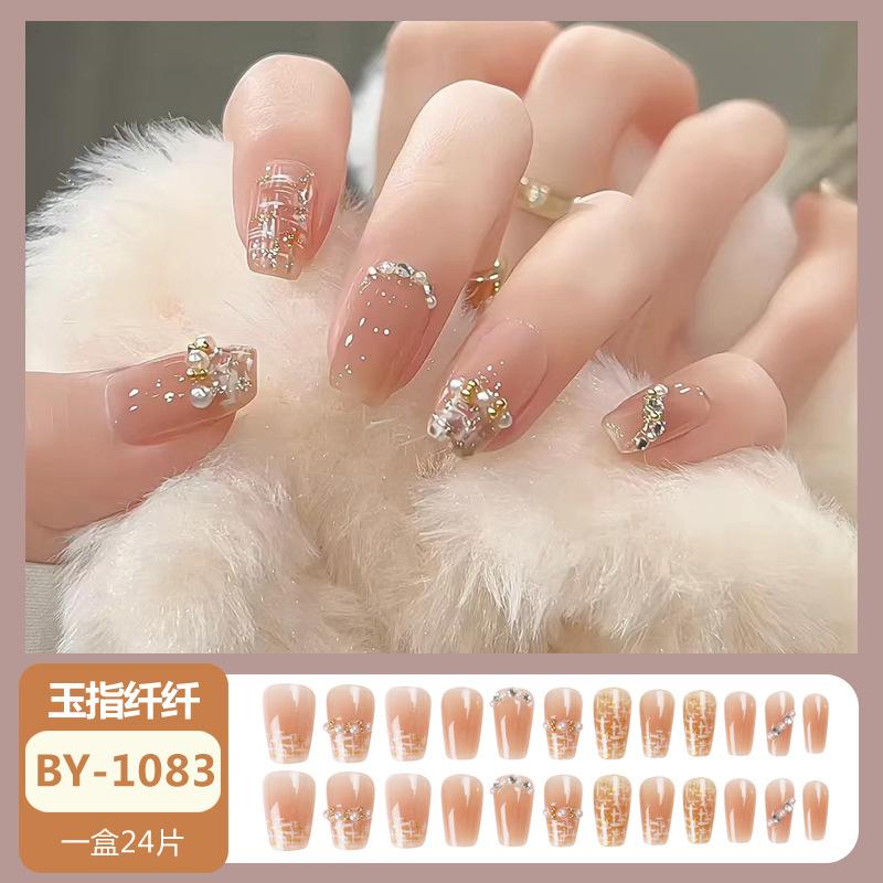 Xiaohongshu Popular Handmade Wear Armor Wholesale Short Nude Color Blooming Nail Tips Finished Product Nail Sticker Fake Nails