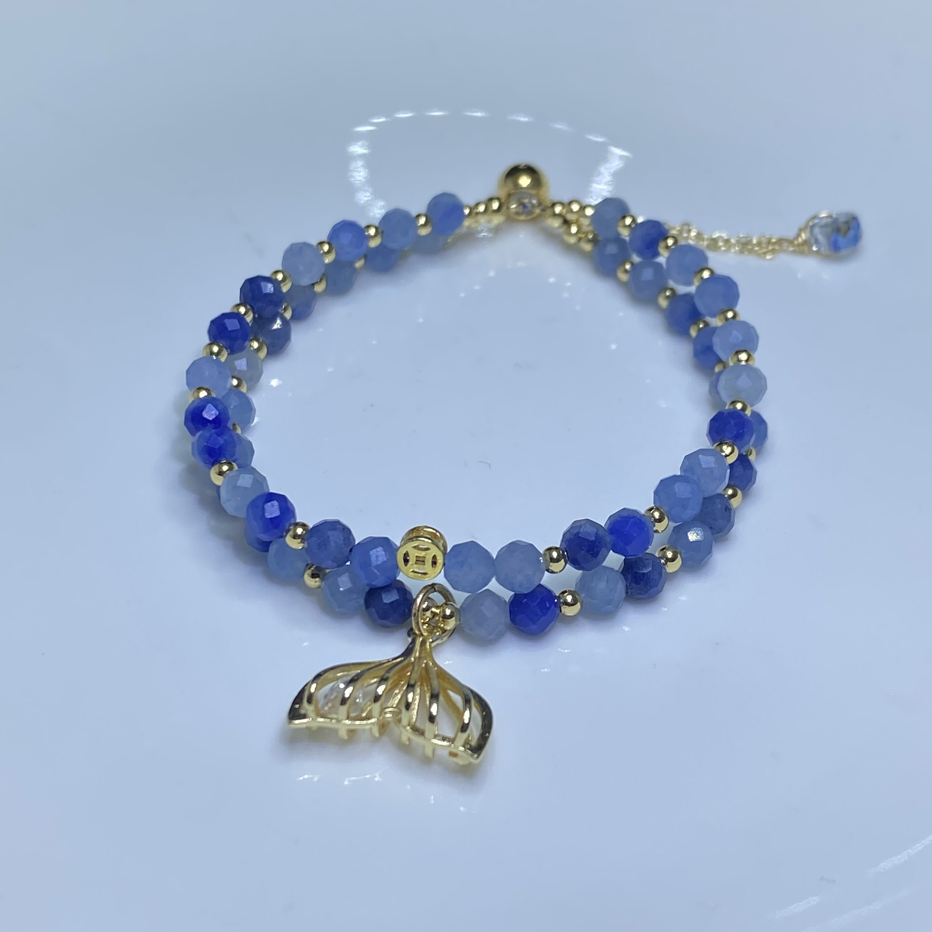 天然水晶珠宝 蓝东陵石切面双排鱼尾手串 可调节手链-阿里巴巴