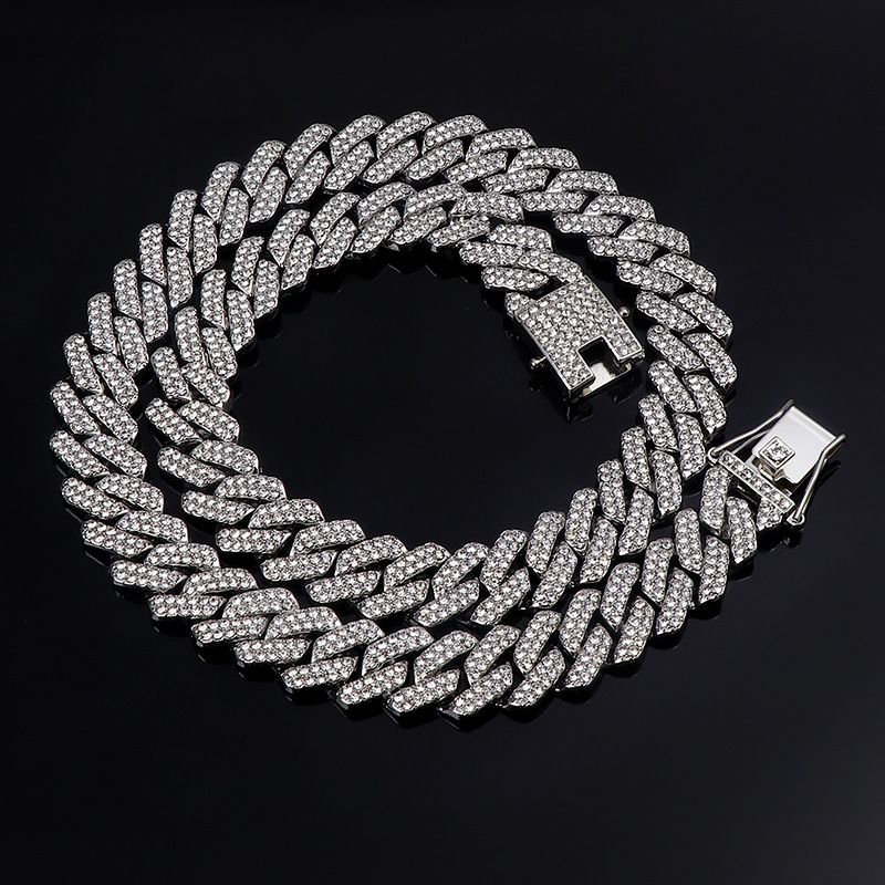 European and American Foreign Trade Supply 14mm Diamond Full Diamond Fashion Hip Hop Chain Cuban Necklace