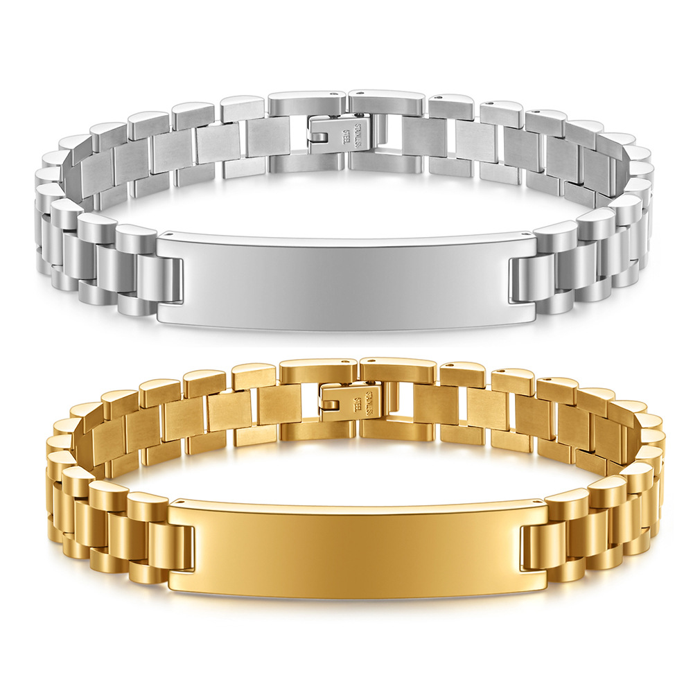 欧美跨境新款时尚简约手表链10mm光面个性钛钢手链可激光logo批发