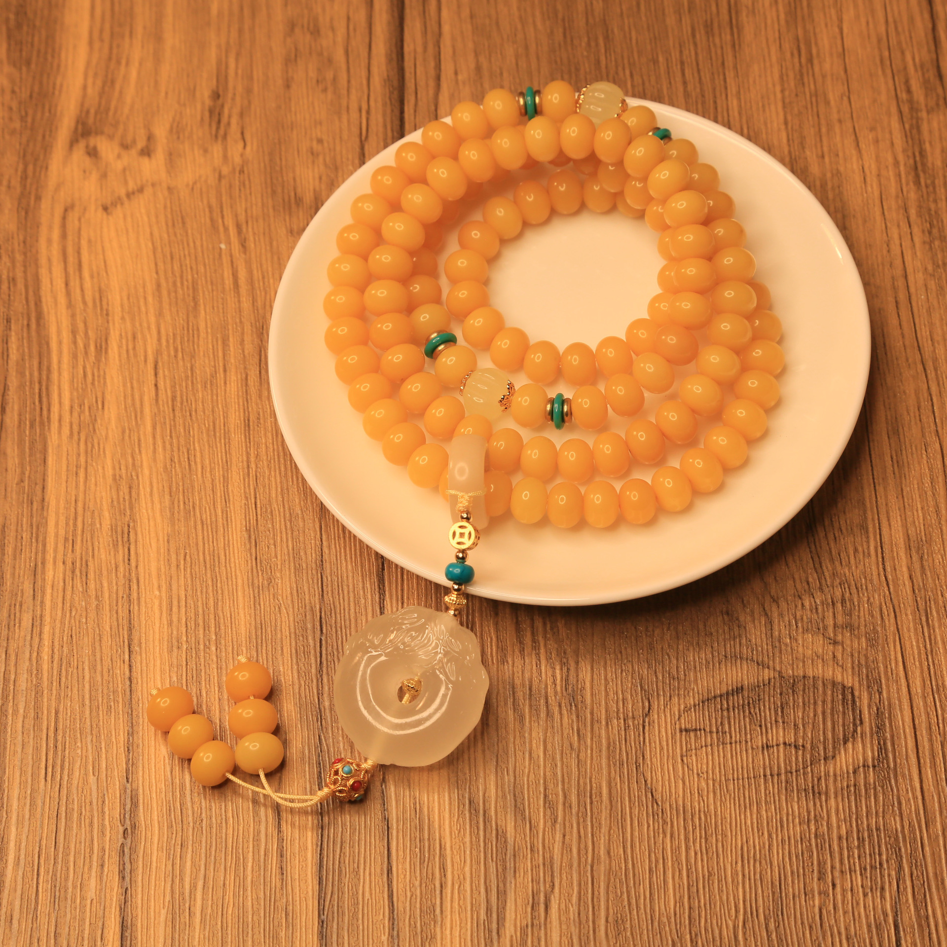 黄玉菩提子配夜光石原创diy手链文玩绕指柔手捻盘玩佛珠手串送礼