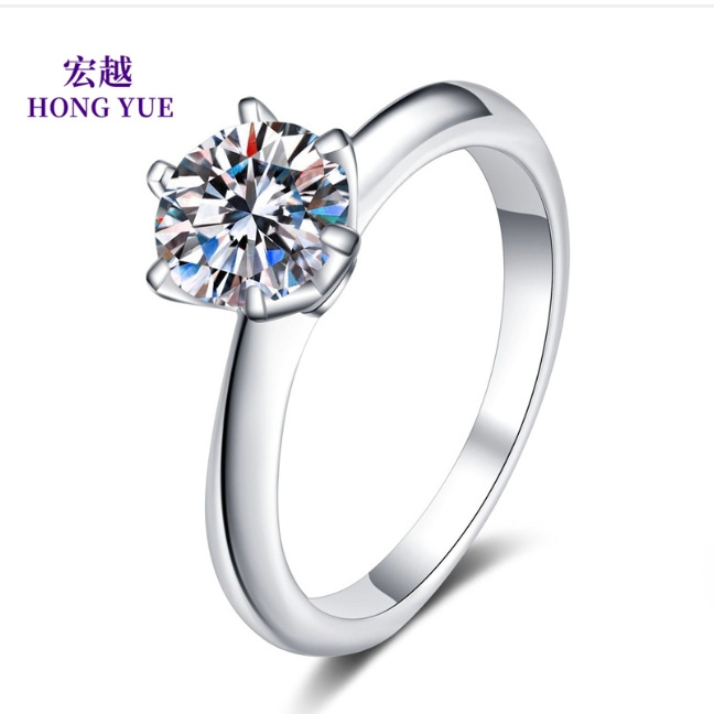 s925银制品手工纯银莫桑钻戒指时尚女镀铂金开口求婚镶嵌精美戒指